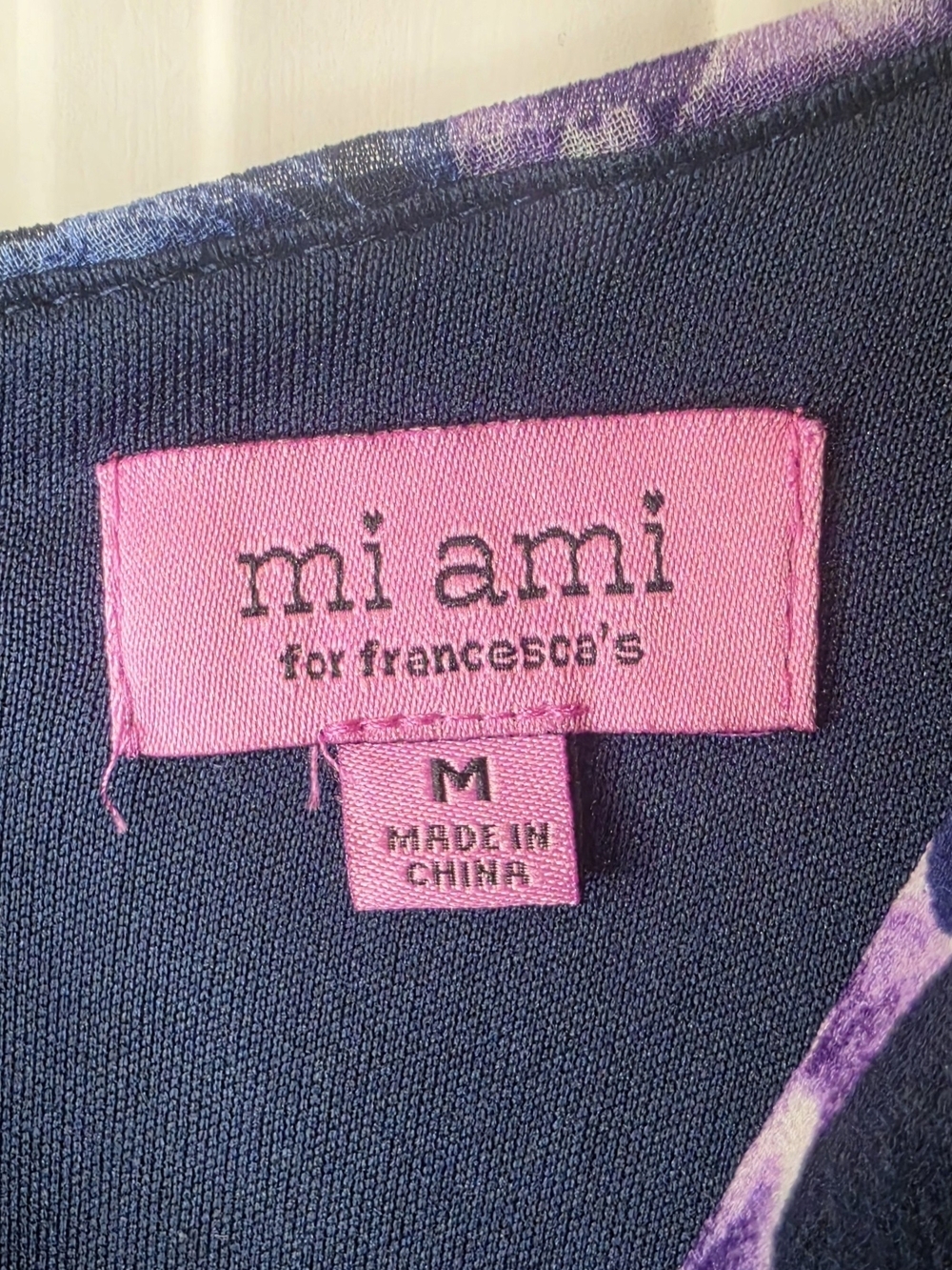 Mi Ami for Francesca's Navy Purple Floral Puff Sleeve Midi Dress - Picture 4 of 9